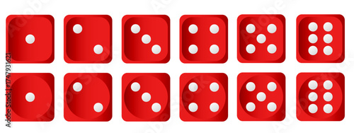 Vector set of white and black dice icons, close-up. Gambling dice. Concept for casinos and other games. Element for your design.