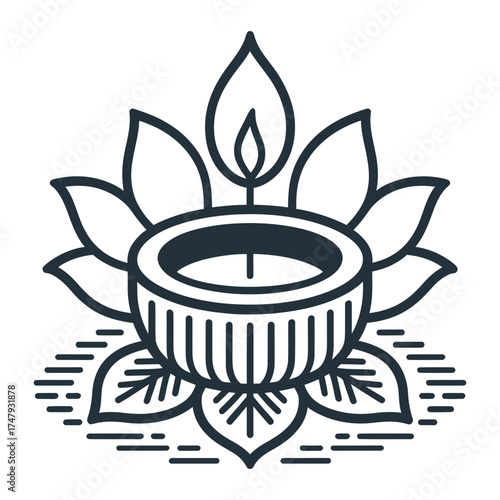 Candle in lotus flower symbol of peace, spirituality, and enlightenment