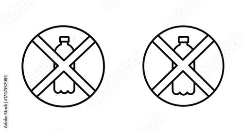 Two identical prohibition signs depicting a plastic bottle with an x