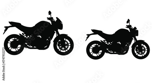 Two black silhouettes of modern sport motorcycles side by side