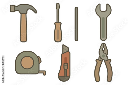 Essential set of construction and DIY hand tools isolated on a white background
