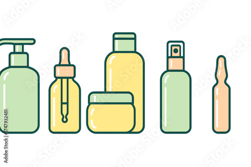 Set of cosmetic product containers for beauty and daily skincare routine
