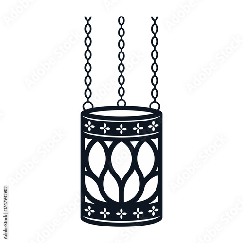 Illustration of a hanging candle holder with chains