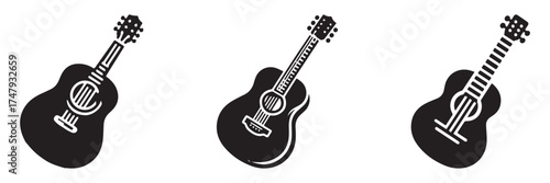 Modern Minimalist Guitar Acoustic Icon, Flat Silhouette of a Musical Instrument Vector for Music Illustration Design