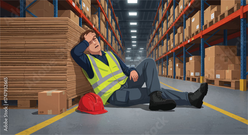 Warehouse Worker Overwhelmed and Exhausted on the Job