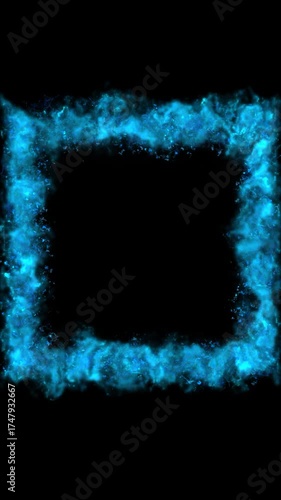 Blue Color Square Frame Flame and Blue Ember Particles, Inferno loop frame transparent video, vertical social media motion