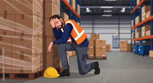 Warehouse Worker Overwhelmed by Workload Stress and Job Pressure