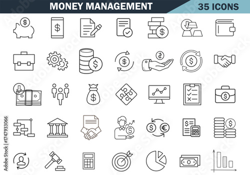 Set of Money management-related icons, pixel-perfect, Editable stroke icons 
