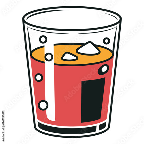 Illustration of a glass of iced tea with ice cubes refreshing drink