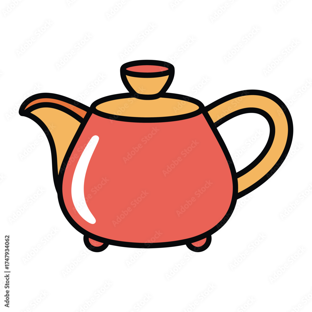 Obraz premium Illustration of a red teapot with a yellow lid, spout, and handle