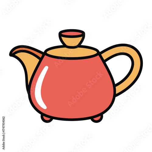 Illustration of a red teapot with a yellow lid, spout, and handle
