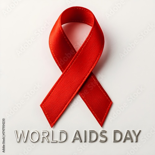Aids awareness ribbon. A ribbon with the word AIDS on it. The ribbon is red. The ribbon is on a white background. 