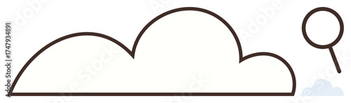 Large fluffy cloud outline paired with magnifying glass suggesting discovery, data analysis, and search. Ideal for technology, innovation, exploration, cloud computing, research, problem-solving