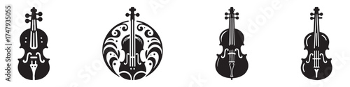 Modern Minimalist Violin Icon, Flat Silhouette of a Musical Instrument Vector for Classical Illustration Design