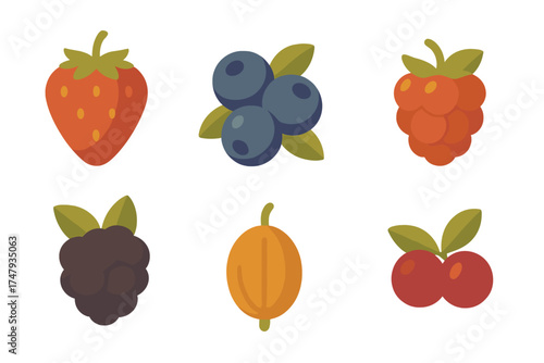 Colorful collection of fresh forest and garden berries: strawberry, blueberry, raspberry, cranberry