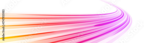 Neon glowing arcs twisting in a vortex flow. Futuristic energy ribbon effect. Abstract dynamic light streaks with vibrant gradients. PNG