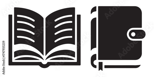 Modern Minimalist Upright Open Book Icon, Flat Silhouette of a Reading Object Vector for Education Illustration Design