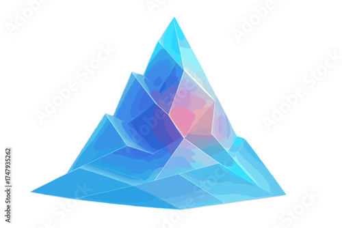 Faceted crystal pyramid shape glowing with vibrant blue and magenta gradient colors