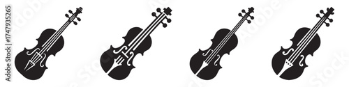 Modern Minimalist Violin Icon, Flat Silhouette of a Musical Instrument Vector for Classical Illustration Design