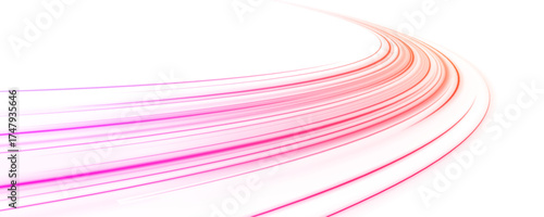 Pink and orange lines arc smoothly, creating a circular motion effect. Their gradient transitions convey depth and rhythm. Perfect for UX motion elements. PNG