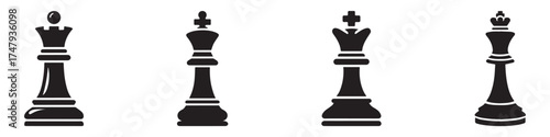 Modern Minimalist Chess Icon, Flat Silhouette of a Board Game Vector for Strategy Illustration Design