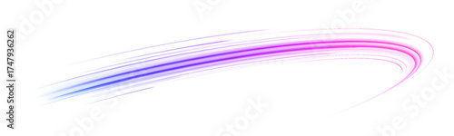 Purple and blue neon wave streams twisting dynamically. Futuristic motion light streaks. Abstract glowing arcs for sci-fi or tech design. PNG