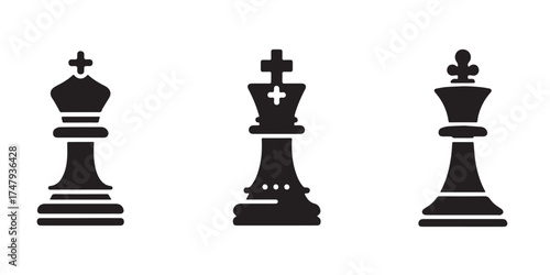 Modern Minimalist Chess King Icon, Flat Silhouette of a Board Game Piece Vector for Strategy Illustration Design