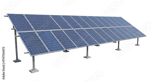 Long Array of Solar Panels on Supports renewable energy