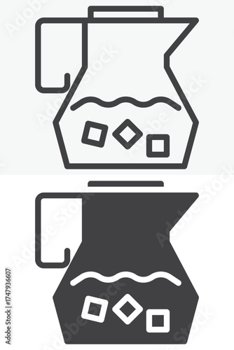 Ice lemonade pitcher line and solid different style icon set pack