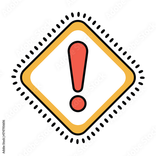 Hand drawn exclamation mark in yellow diamond shape for attention concept