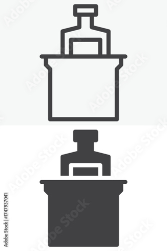 Ice bucket with bottle line and solid different style icon set pack