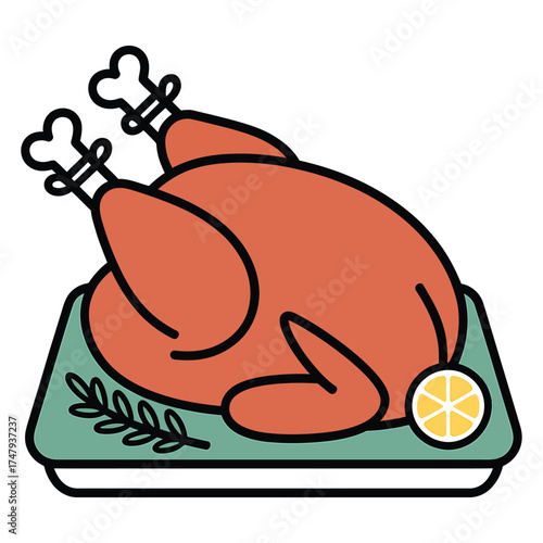 Illustration of a roasted turkey on a platter, a classic holiday meal