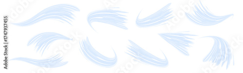 Wavy blue light trails flow like digital water through a tech-inspired landscape. Smooth curves suggest fluid speed and energy. Use for IT, data or motion themes. PNG
