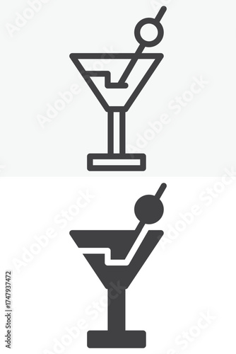 Cocktail drink tall glass line and solid different style icon set pack