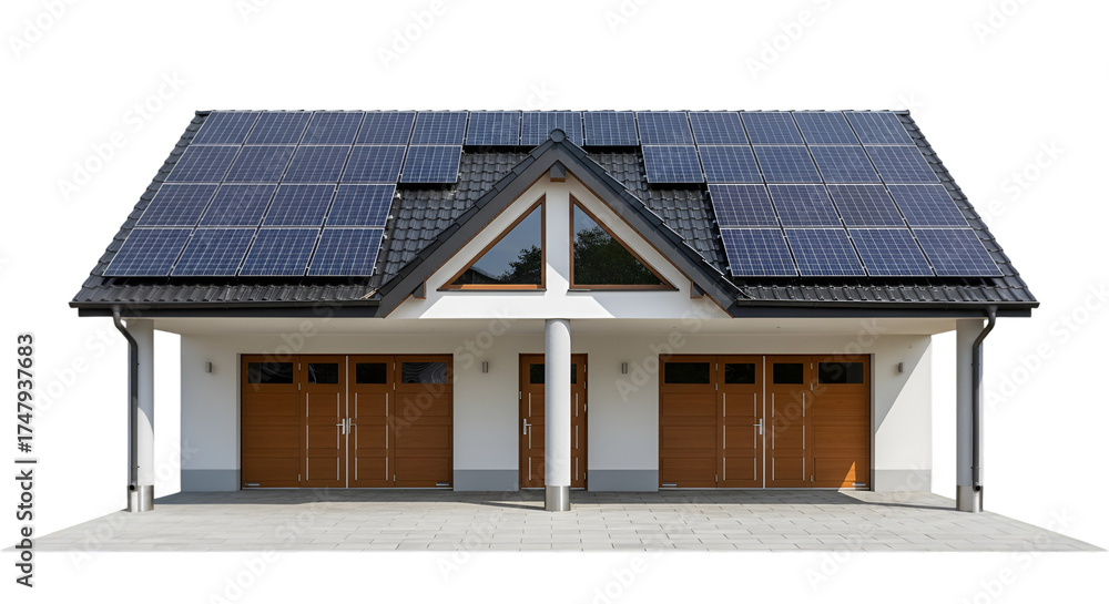 Fototapeta premium Modern House with Solar Panels and Double Garage home