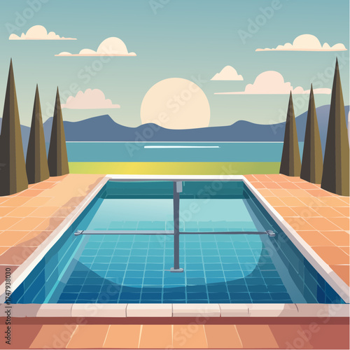 swimming pool at sunset