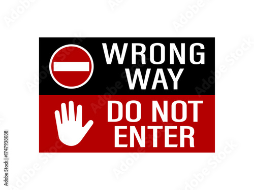 Wallpaper Mural Wrong way, do not enter. Black and red road sign with texts, no entry sign and stop hand sign. Torontodigital.ca