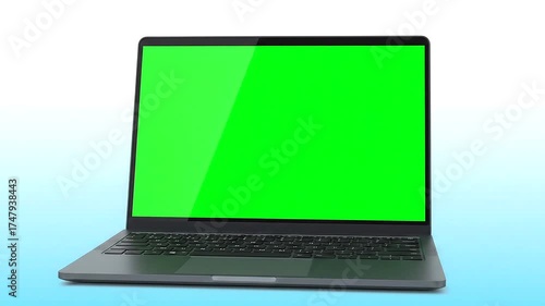 Wallpaper Mural Modern Laptop with Green Screen Display on a Blue and White Background. Torontodigital.ca