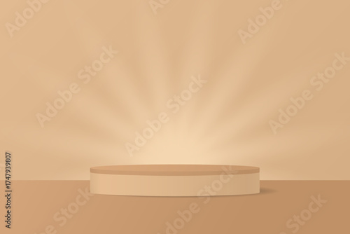 Beige podium, abstract background with radial sparkle