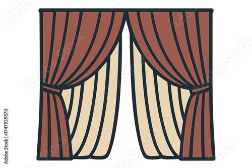 Luxurious red velvet stage curtains tied back design for theater or opera house entrance