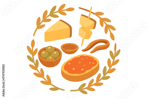 Gourmet appetizers and savory snacks featuring cheese and olives framed by autumn foliage