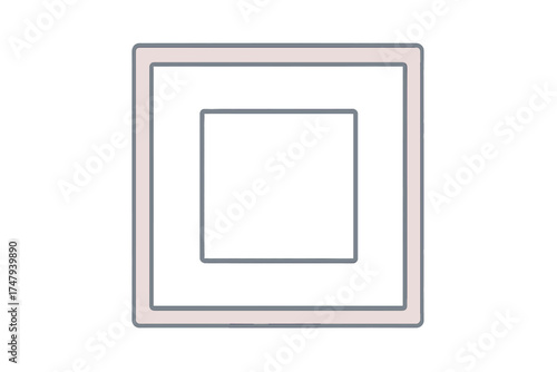 Minimalist geometric nested square frame design with rounded corners and subtle color accents