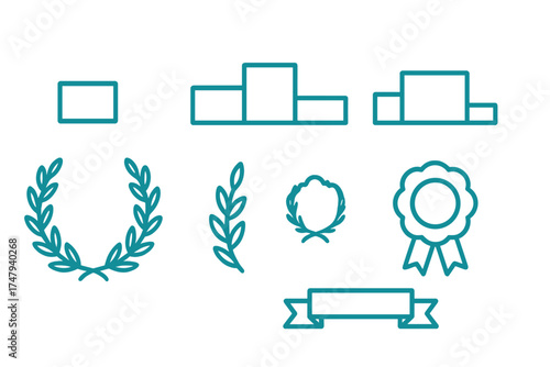 Outline symbols for success, achievement, competition, awards, and victory recognition