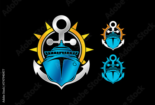 cruise sailboat ship logo sign abstract design vector illustration business travel elegant luxury