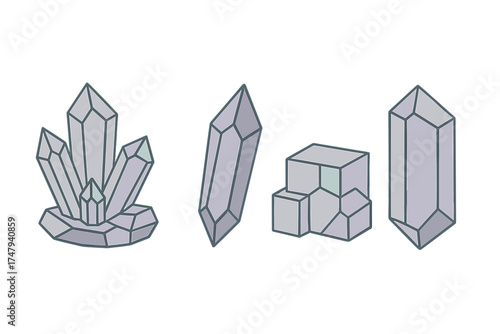 Geometric crystal formations and mineral stones set for magic and geology