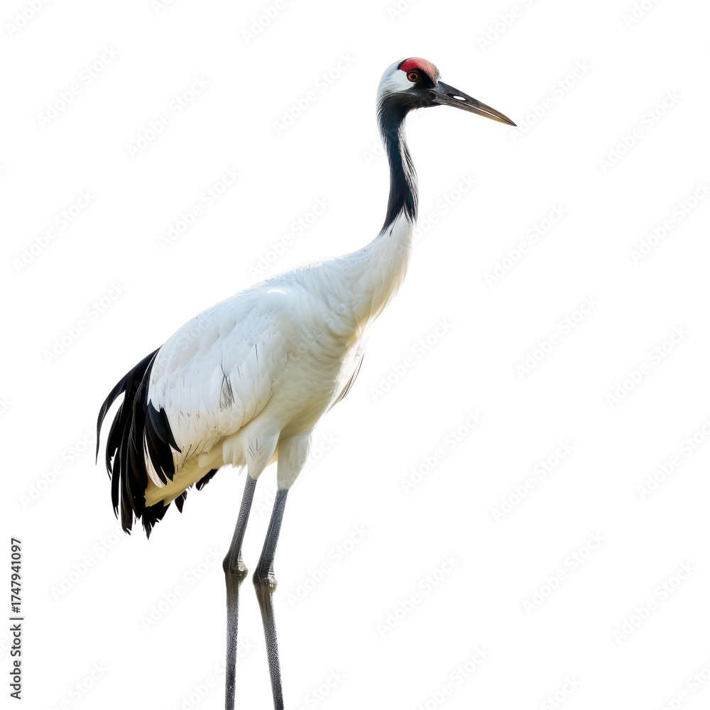 Fototapeta premium Red-crowned crane standing, side view isolated on Transparent Background