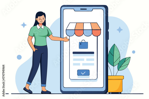 Woman using a smartphone for online shopping and e commerce