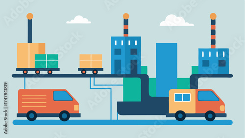 Automated guided vehicles AGVs transporting materials between different areas of the factory highlighting seamless logistics flow.