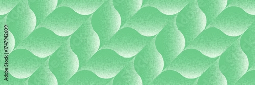 Vector abstract wide panoramic background with a modern halftone scales pattern in light green colour. Grainy texture creates a playful and organic flow for packaging, branding and creative backdrops