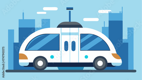 A sleek robotic vehicle designed for urban transportation with autonomous navigation capabilities and an AI interface providing realtime updates to passengers.
